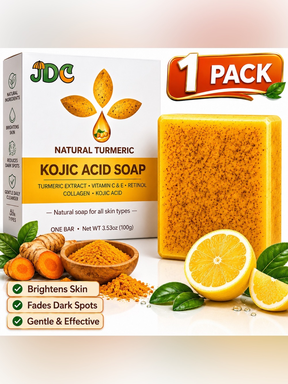 Natural Turmeric & Kojic Acid Soap | Brightening | Vitamin C + E Vegan 100g